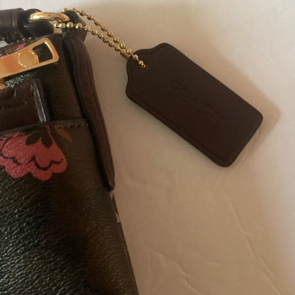 Coach Brown Crossbody Bag with Floral Accents like new